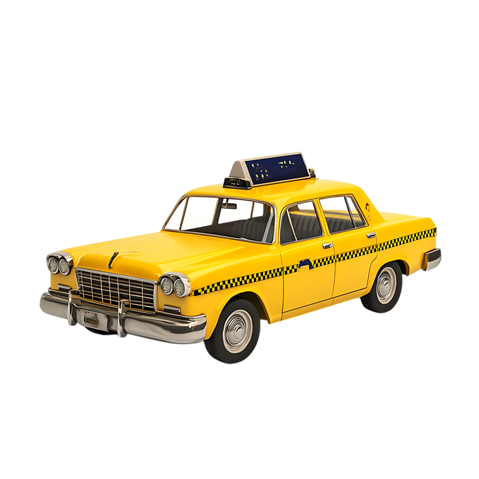 PNG Yellow Taxi Cab 3D Model Against Transparent Background.