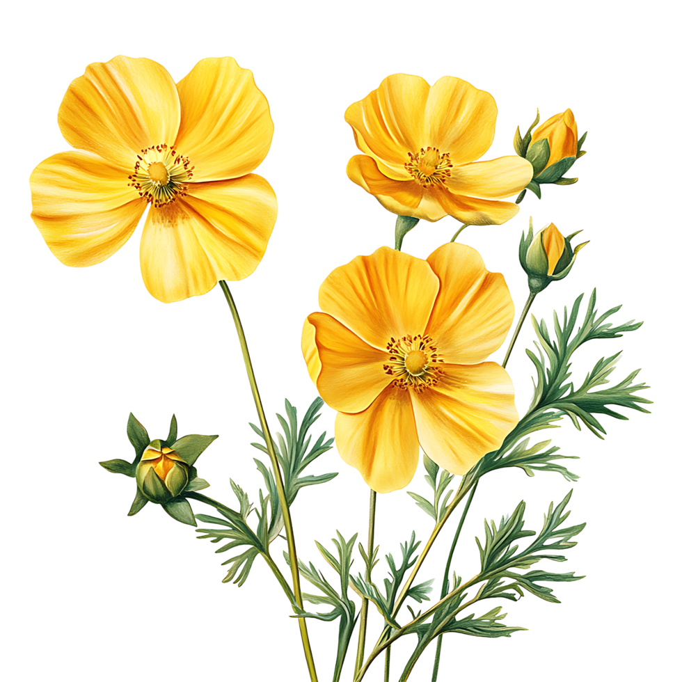 PNG Vibrant Yellow Flowers Against Transparent Background.
