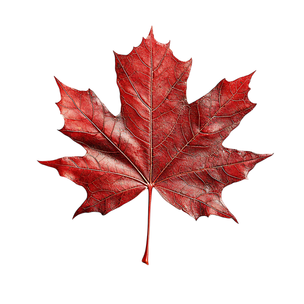 PNG Vibrant Red Maple Leaf Against Transparent Background.