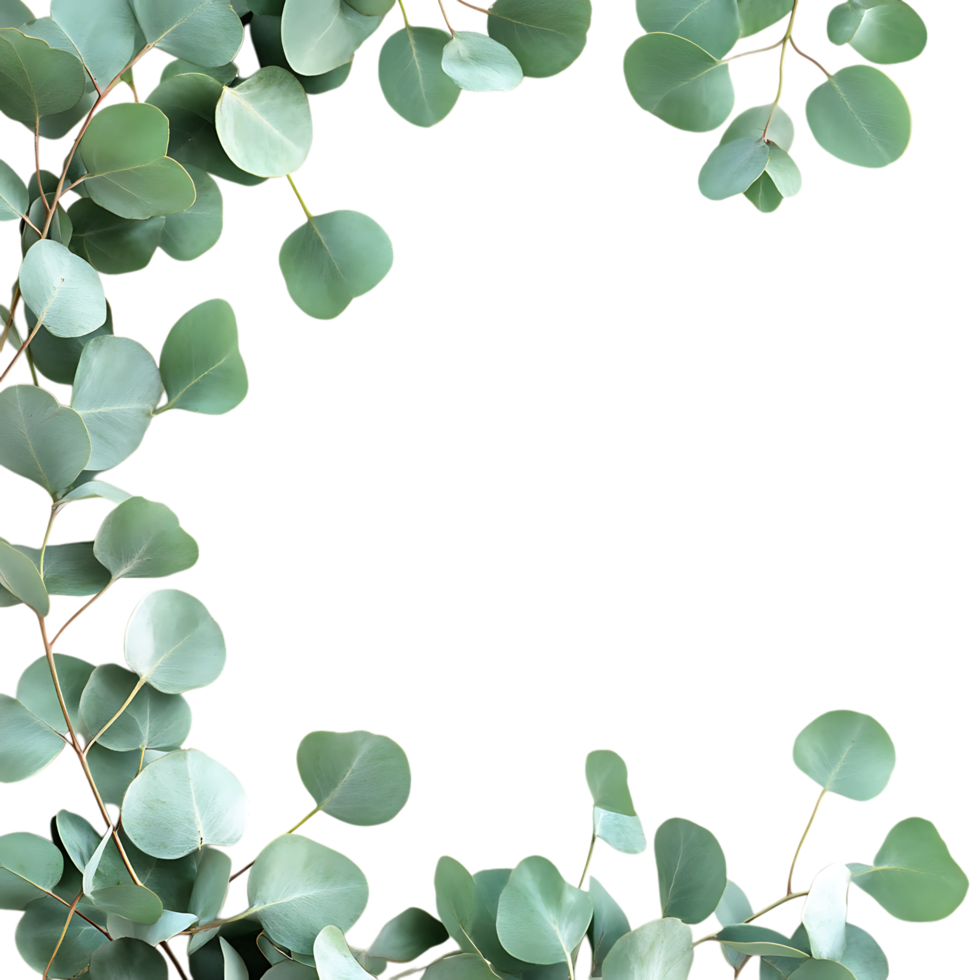 Eucalyptus Leaves Frame PNG Against Transparent Background for Greenery Border, Botanical Design, or Nature-Inspired Artwork