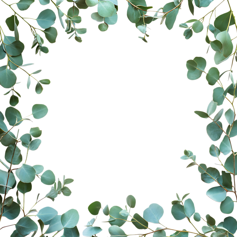 Eucalyptus Leaves Frame PNG Against Transparent Background for Greenery Border, Botanical Design, or Nature-Inspired Artwork
