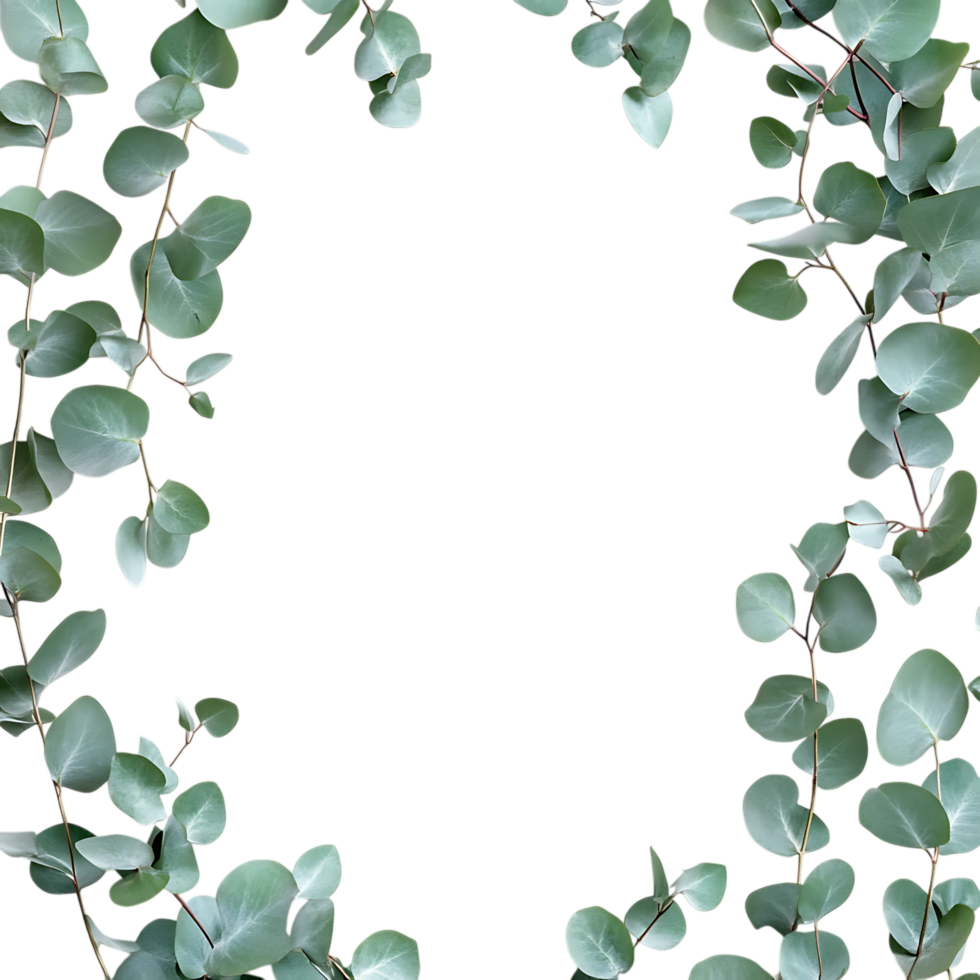 Eucalyptus Leaves Frame PNG Against Transparent Background for Greenery Border, Botanical Design, or Nature-Inspired Artwork