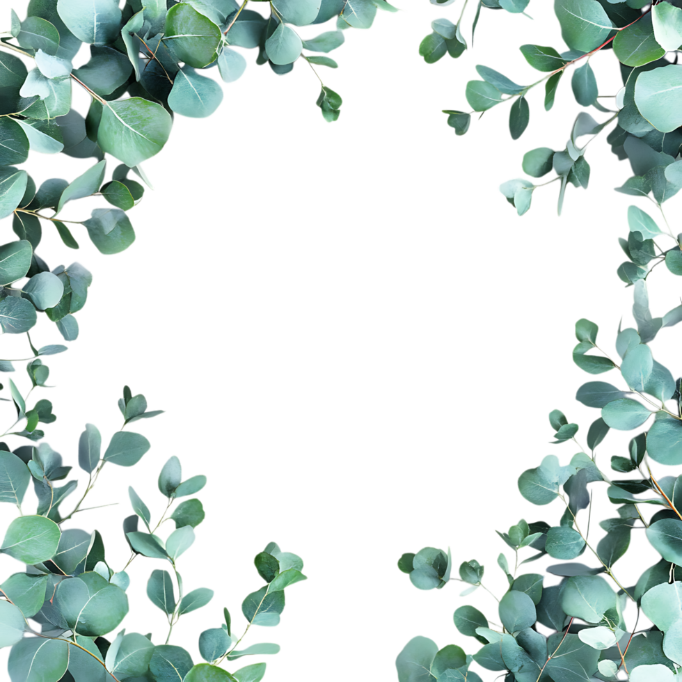 Eucalyptus Leaves Frame PNG Against Transparent Background for Greenery Border, Botanical Design, or Nature-Inspired Artwork