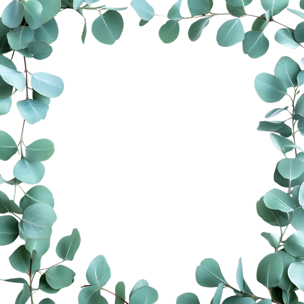 Eucalyptus Leaves Frame PNG Against Transparent Background for Greenery Border, Botanical Design, or Nature-Inspired Artwork