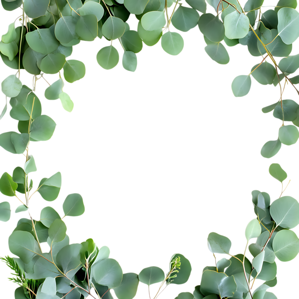 Eucalyptus Leaves Frame PNG Against Transparent Background for Greenery Border, Botanical Design, or Nature-Inspired Artwork