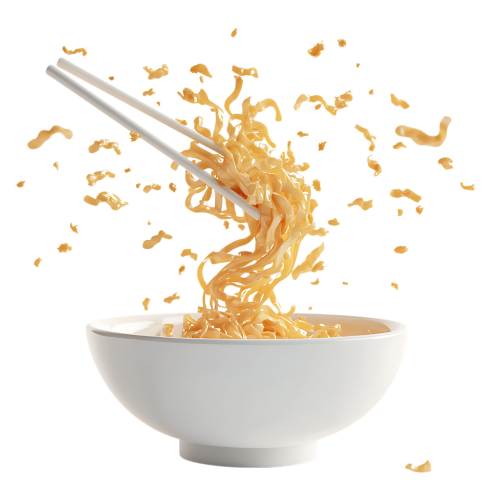 Chinese or Japanese Instant Noodles PNG Against Transparent Background for Asian Cuisine, Food Branding, or Culinary Design