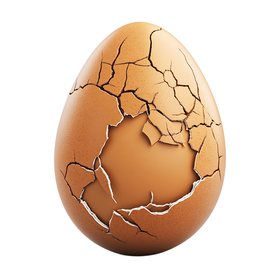 Cracked Brown Egg Shell PNG Against Transparent Background for Food Design, Culinary Projects, or Fragility Concept Art