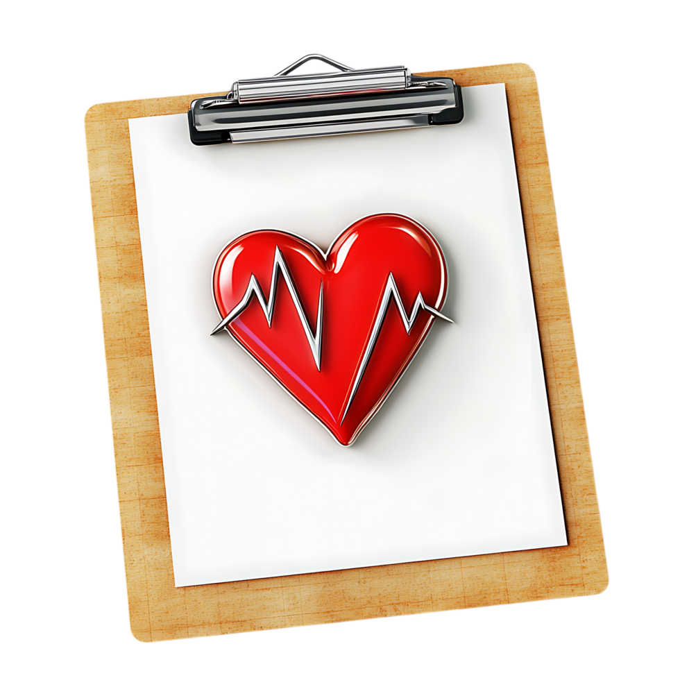 3D Render of Heartbeat Symbol on Clipboard PNG Against Transparent Background for Medical Branding, Healthcare, or Wellness Projects