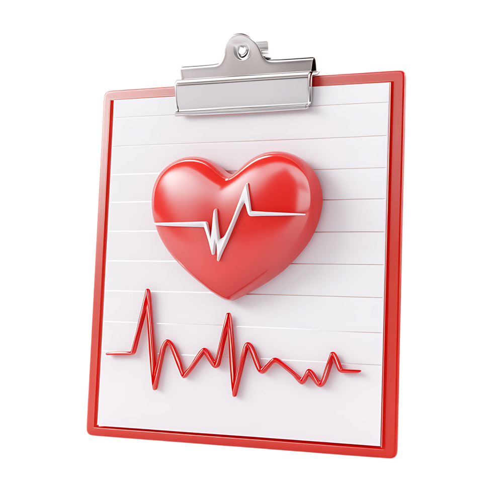 3D Render of Heartbeat Symbol on Clipboard PNG Against Transparent Background for Medical Branding, Healthcare, or Wellness Projects