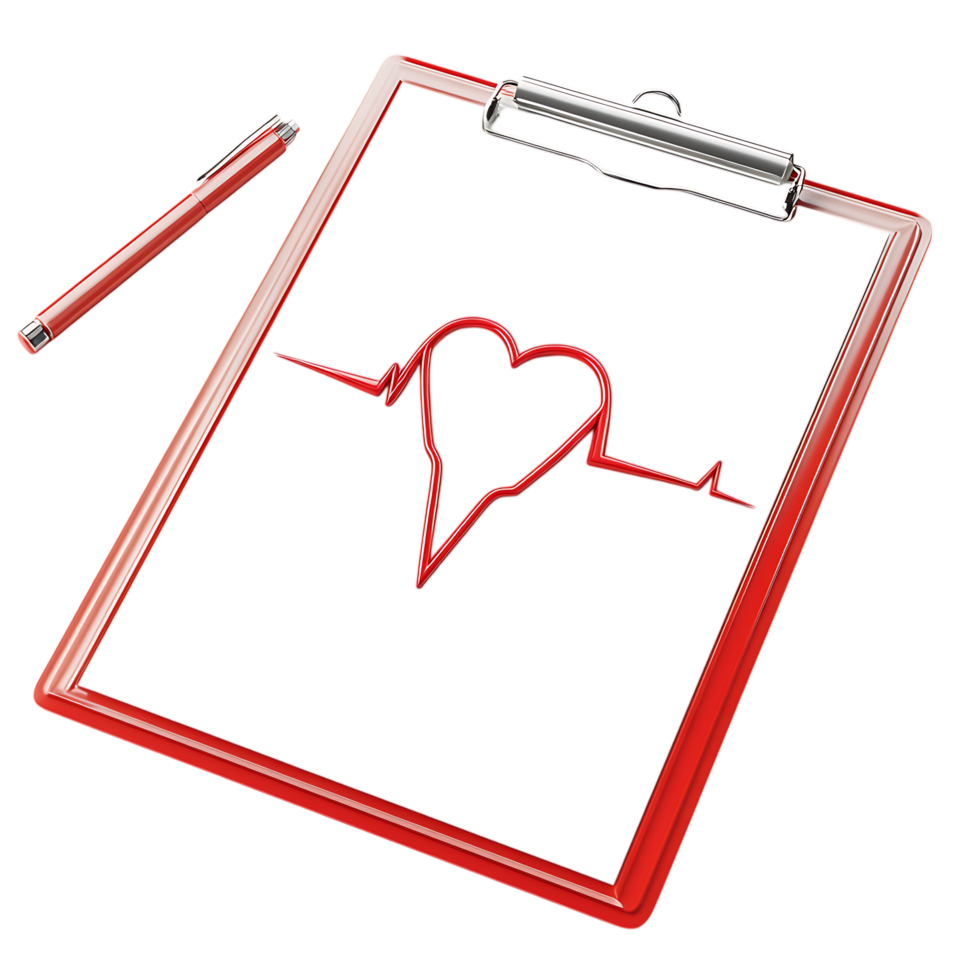 3D Render of Heartbeat Symbol on Clipboard PNG Against Transparent Background for Medical Branding, Healthcare, or Wellness Projects