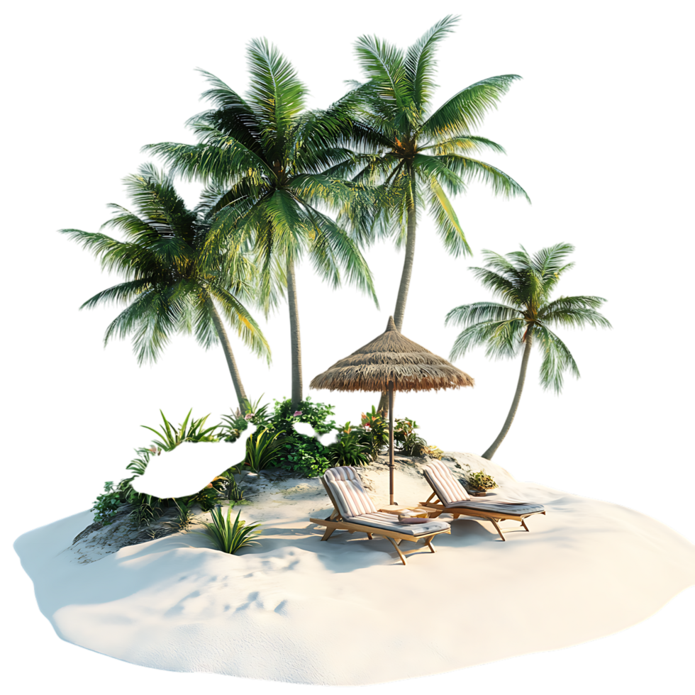 PNG Summertime Beach Paradise 3D Render Against Transparent Background