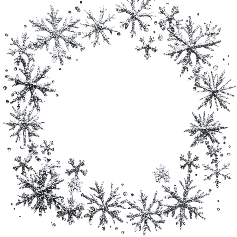 PNG Silver Glitter Snowflake Frame Against Transparent Background