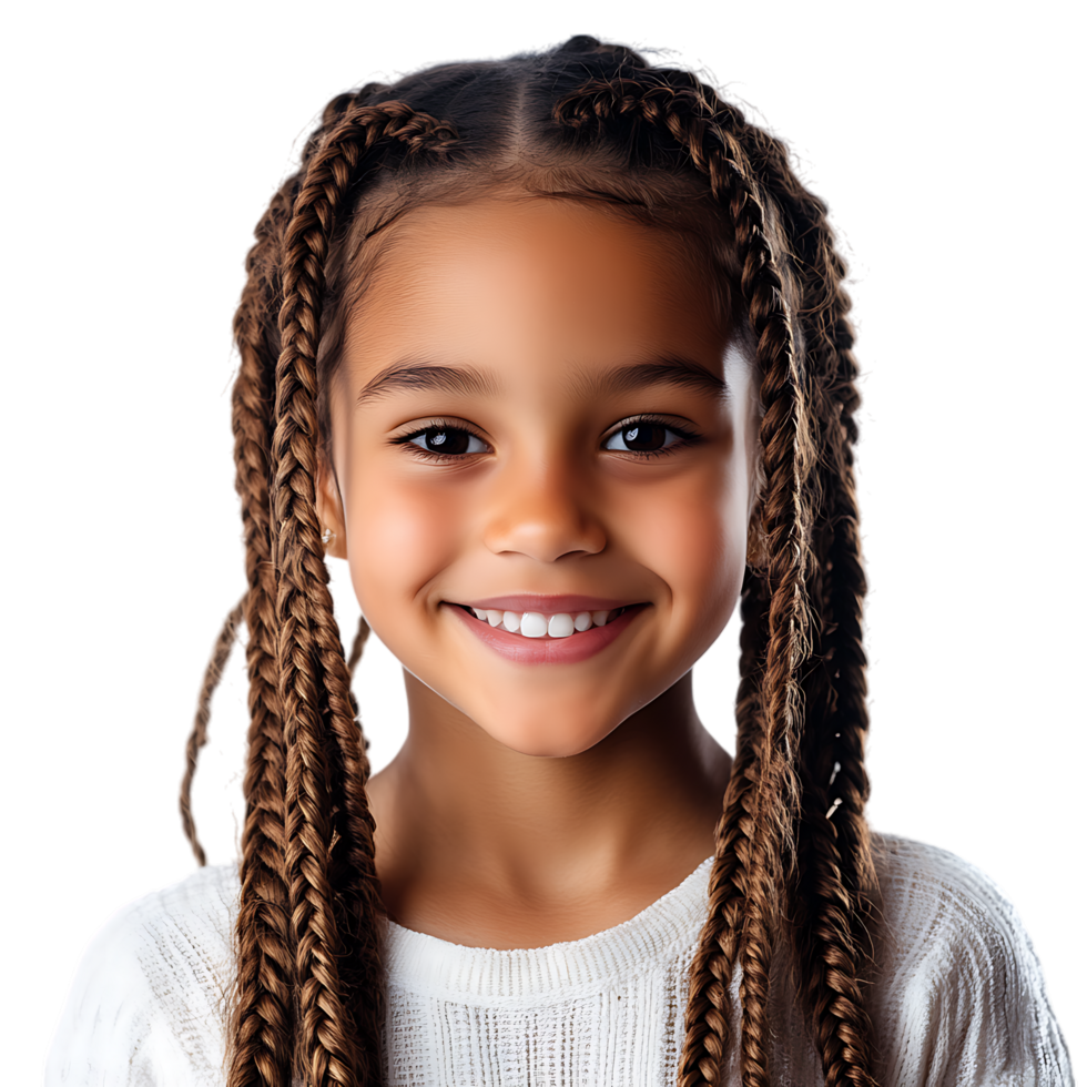 PNG Smiling Young Girl with Braided Hair Against Transparent Background