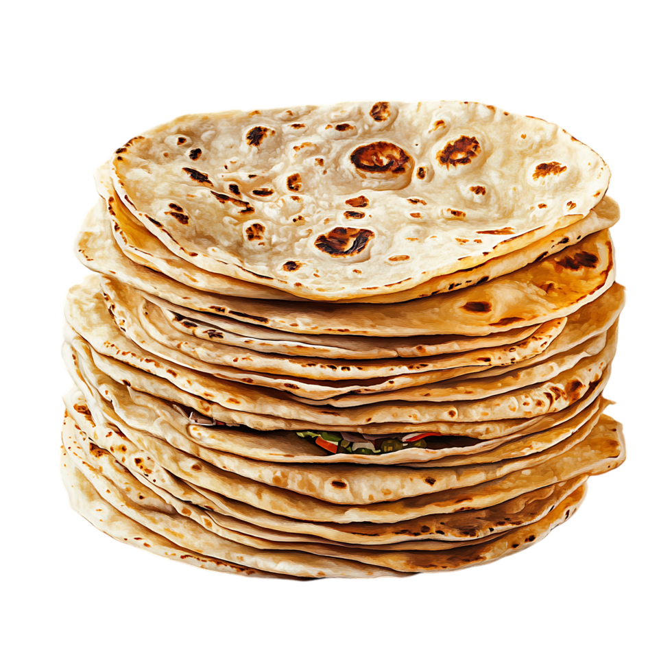 PNG Stack of Delicious Homemade Tortillas Against Transparent Background