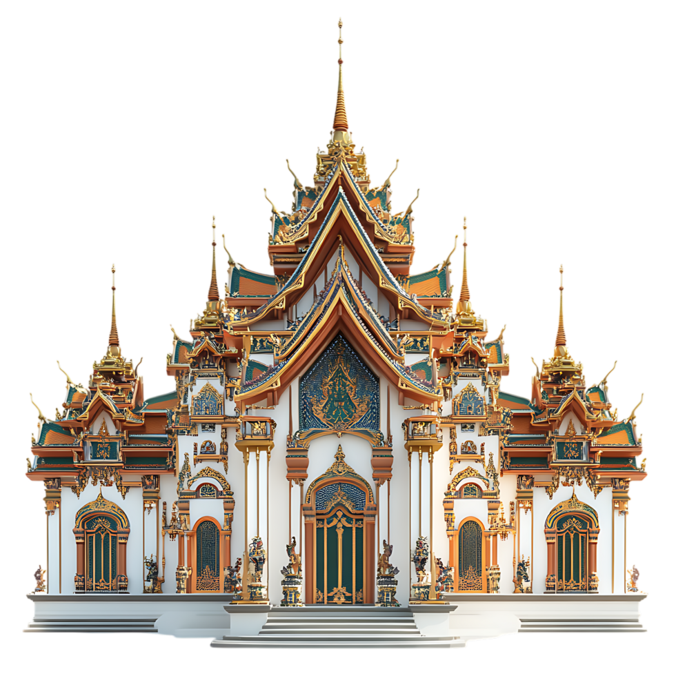 PNG Stunning Architectural Design of a Thai Temple Against Transparent Background