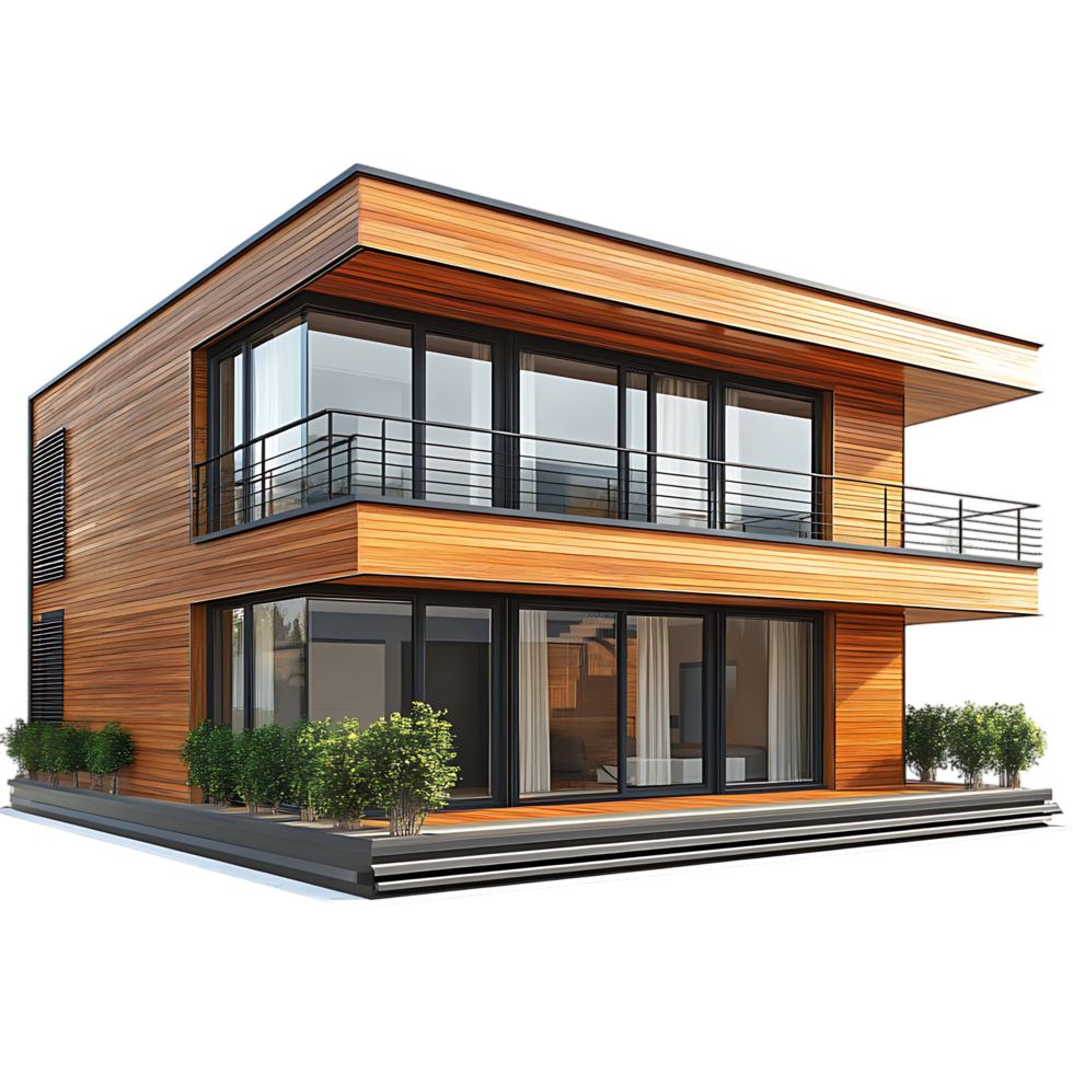 PNG Modern Wooden Two-Story House Architectural Design, Against Transparent Background