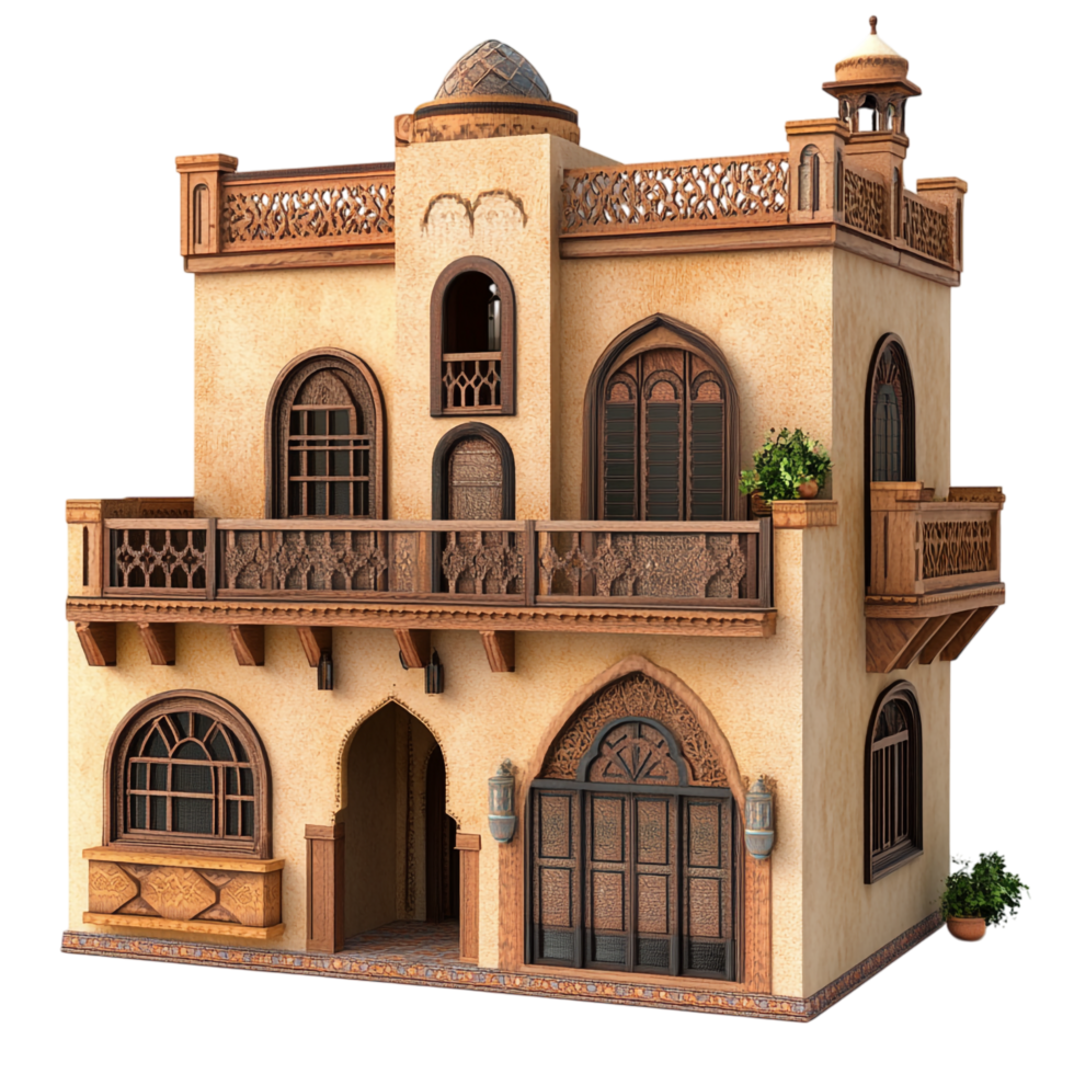 Arabian House 3D Rendering Against White Background png