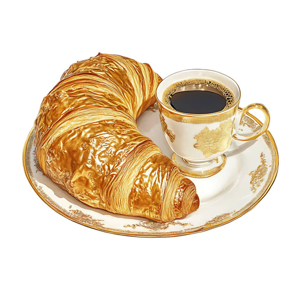 PNG Perfect Parisian Breakfast Golden Croissant and Coffee Against Transparent Background