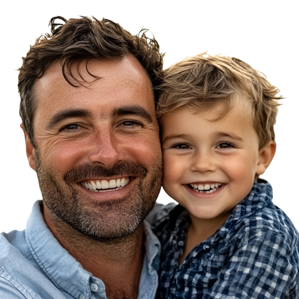 A Man and a Child Smiling and Laughing Isolated png