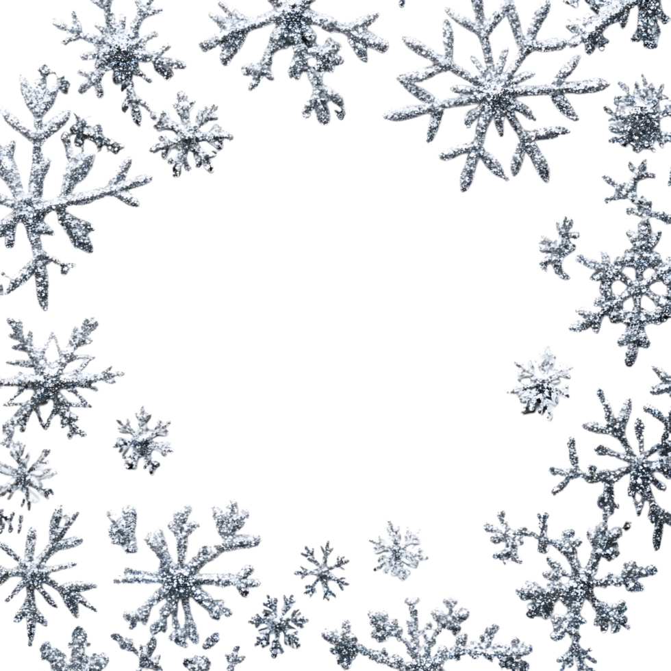 PNG Silver Glitter Snowflake Frame Against Transparent Background