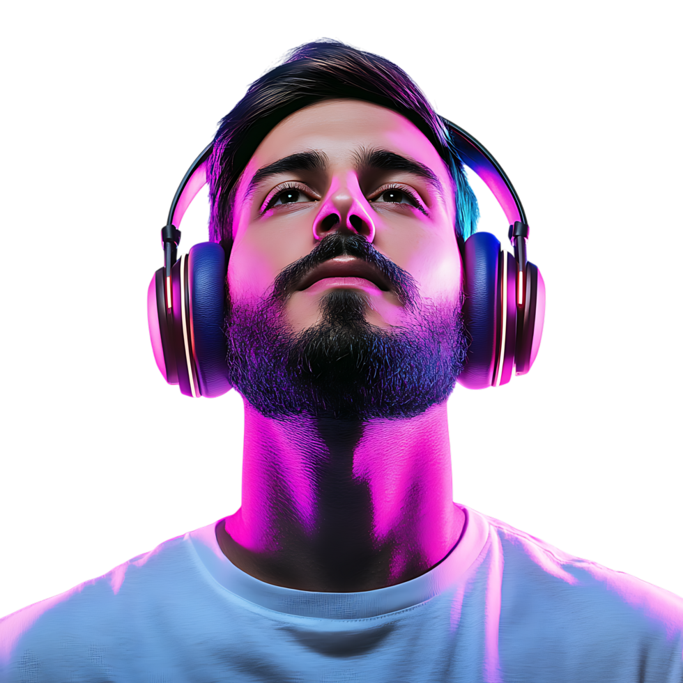 PNG Young Man Enjoying Video Games with Headset Against Transparent Background for Gaming Branding, Streaming Graphics, or Esports Promotions