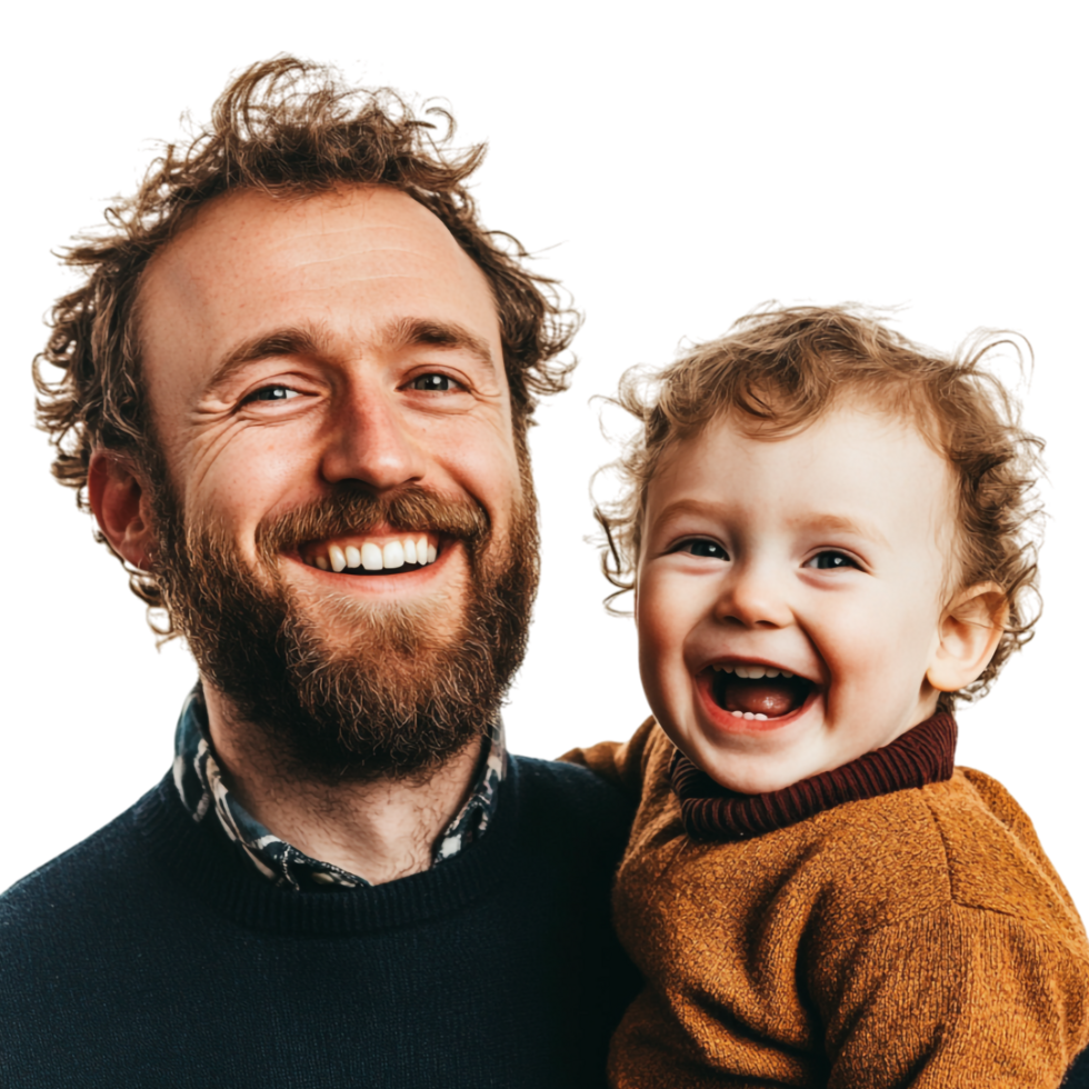 A Man and a Child Smiling and Laughing Isolated png