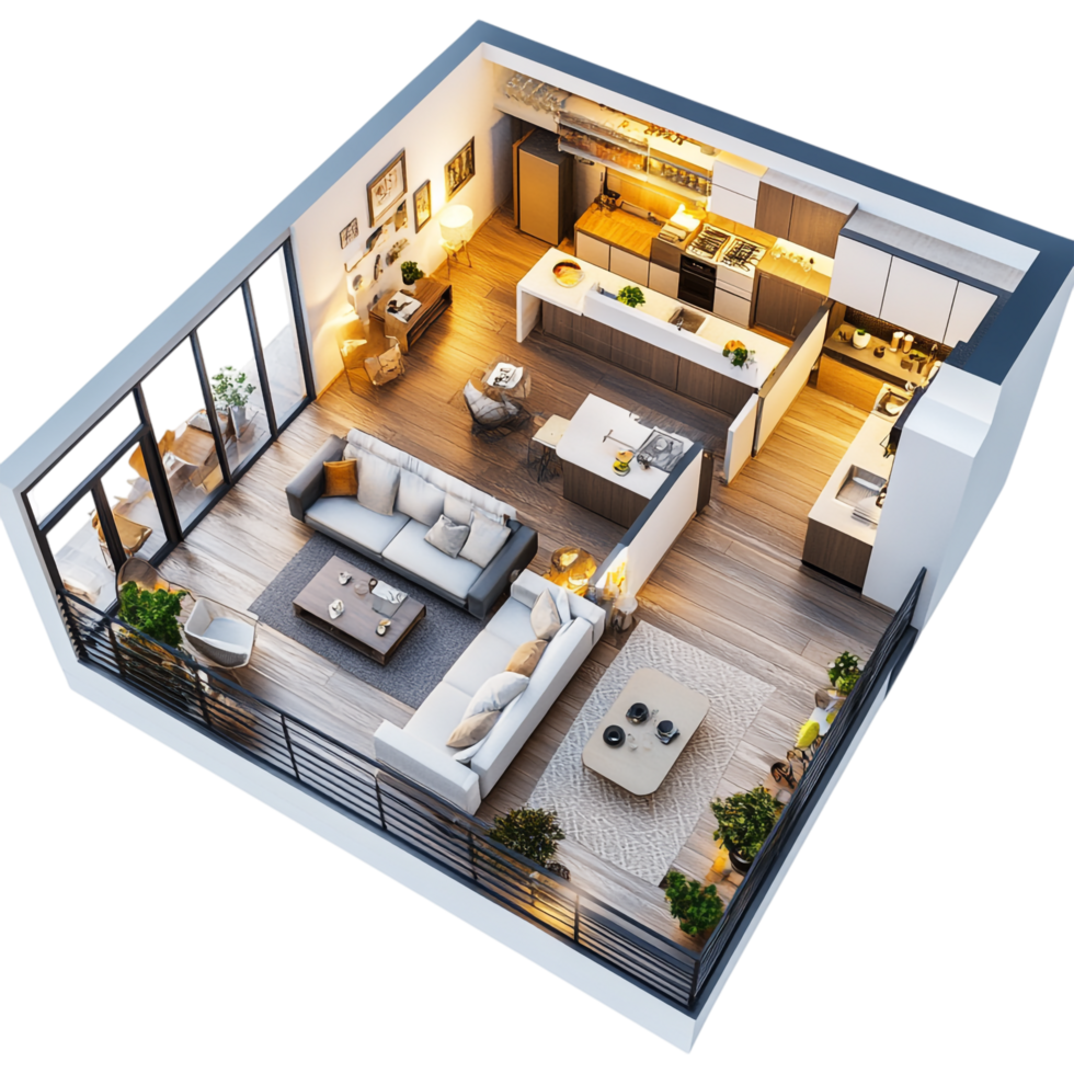 3D Apartment Rendering Against White Background png