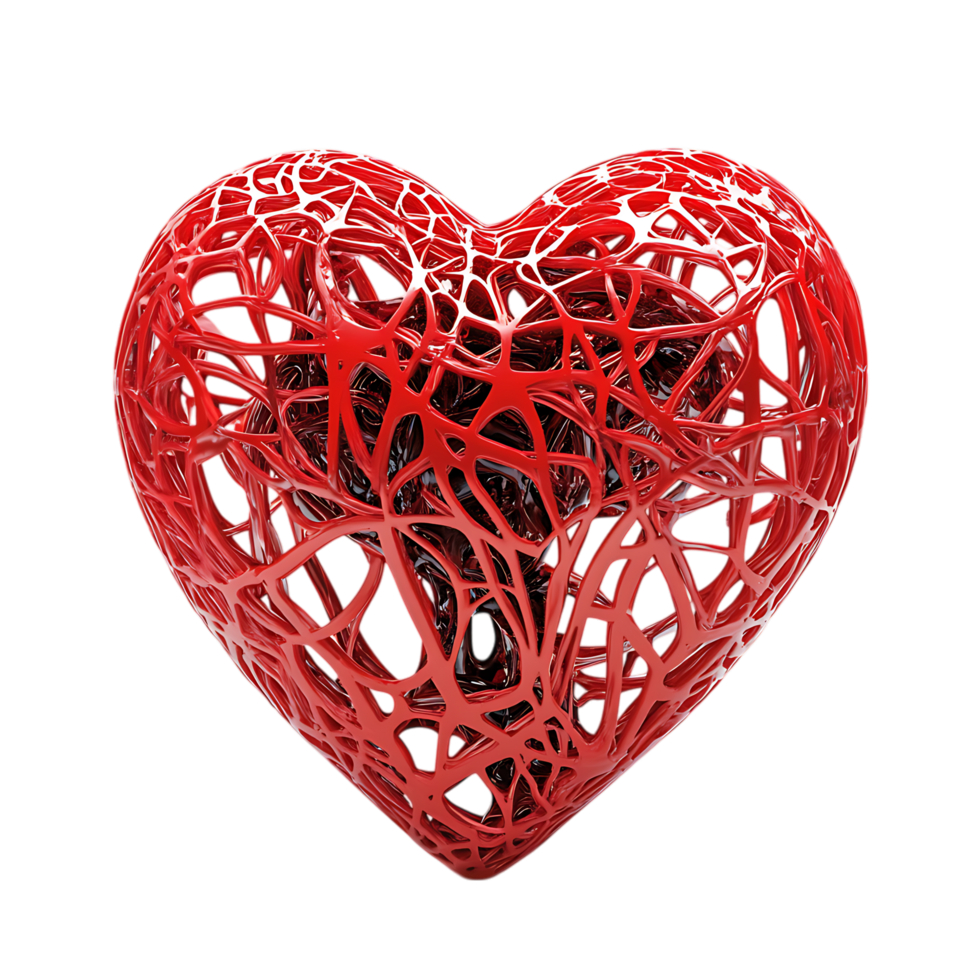 PNG Intricate Red Heart 3D Render, A Symbol of Love and Passion Against Transparent Background