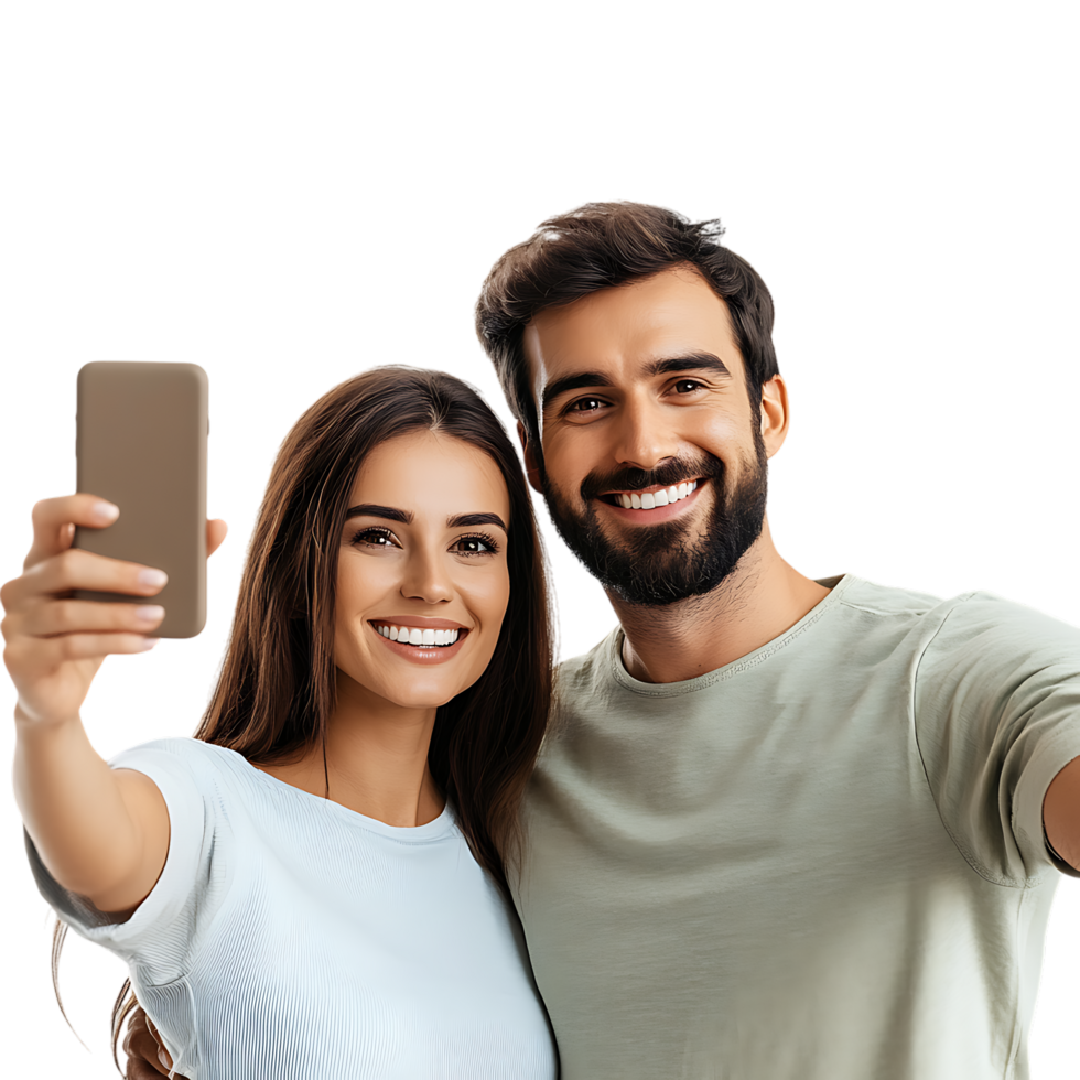 PNG Smiling Couple Taking a Selfie Against Transparent Background