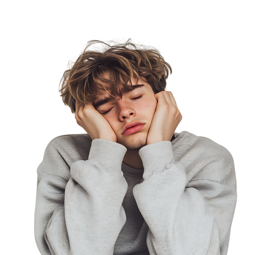 PNG Person Feeling Tired and Sleepy Suggesting Exhaustion Against Transparent Background