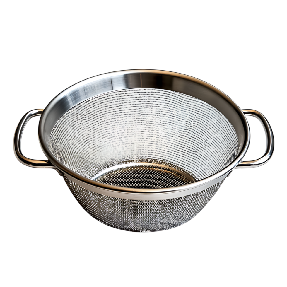 PNG Stainless Steel Fine Mesh Strainer with Handles Against Transparent Background
