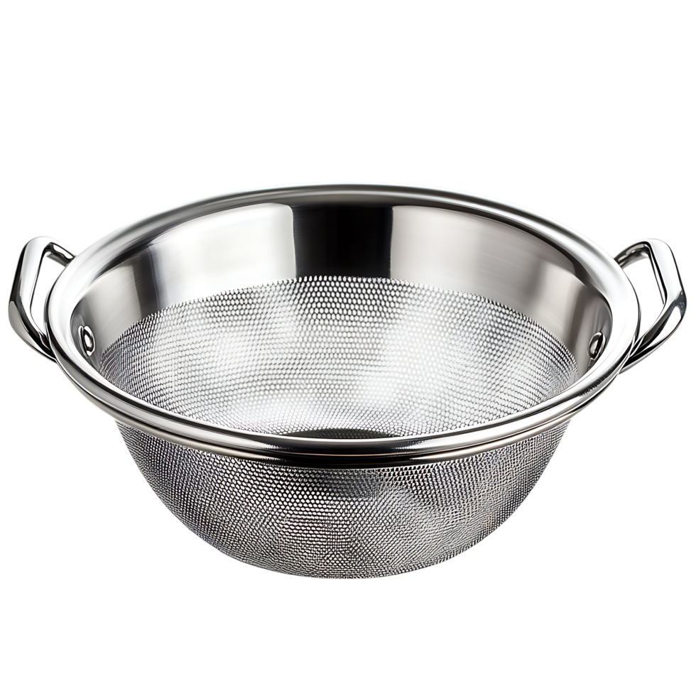PNG Stainless Steel Fine Mesh Strainer with Handles Against Transparent Background