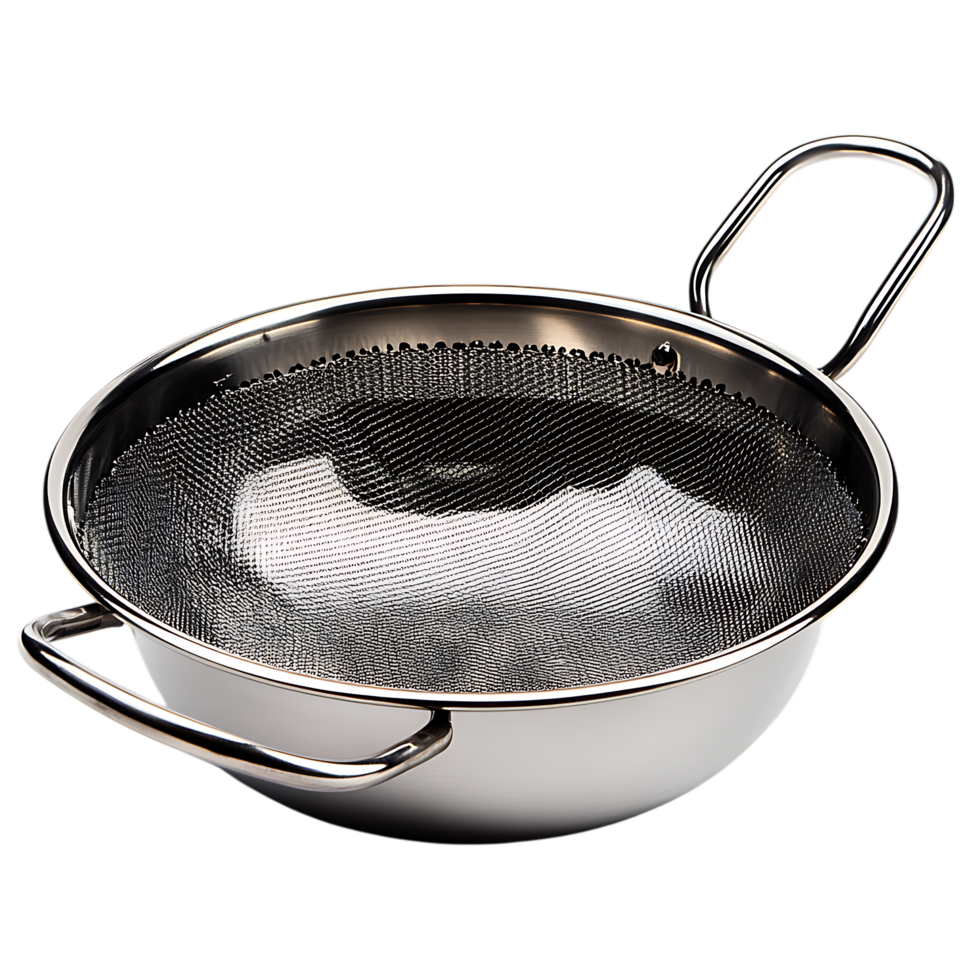 PNG Stainless Steel Fine Mesh Strainer with Handles Against Transparent Background