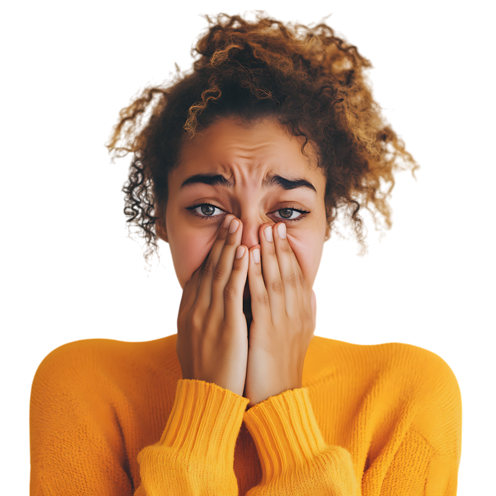 PNG Young Person Feeling Sad and Contemplative with Intricate Lighting Against Transparent Background for Emotional Branding, Mental Health Promotions, or Artistic Graphics