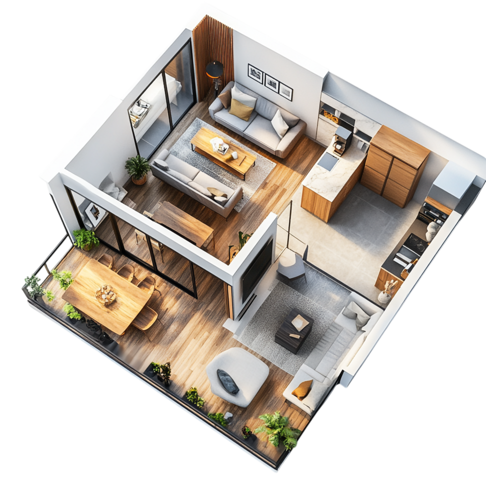 3D Apartment Rendering Against White Background png