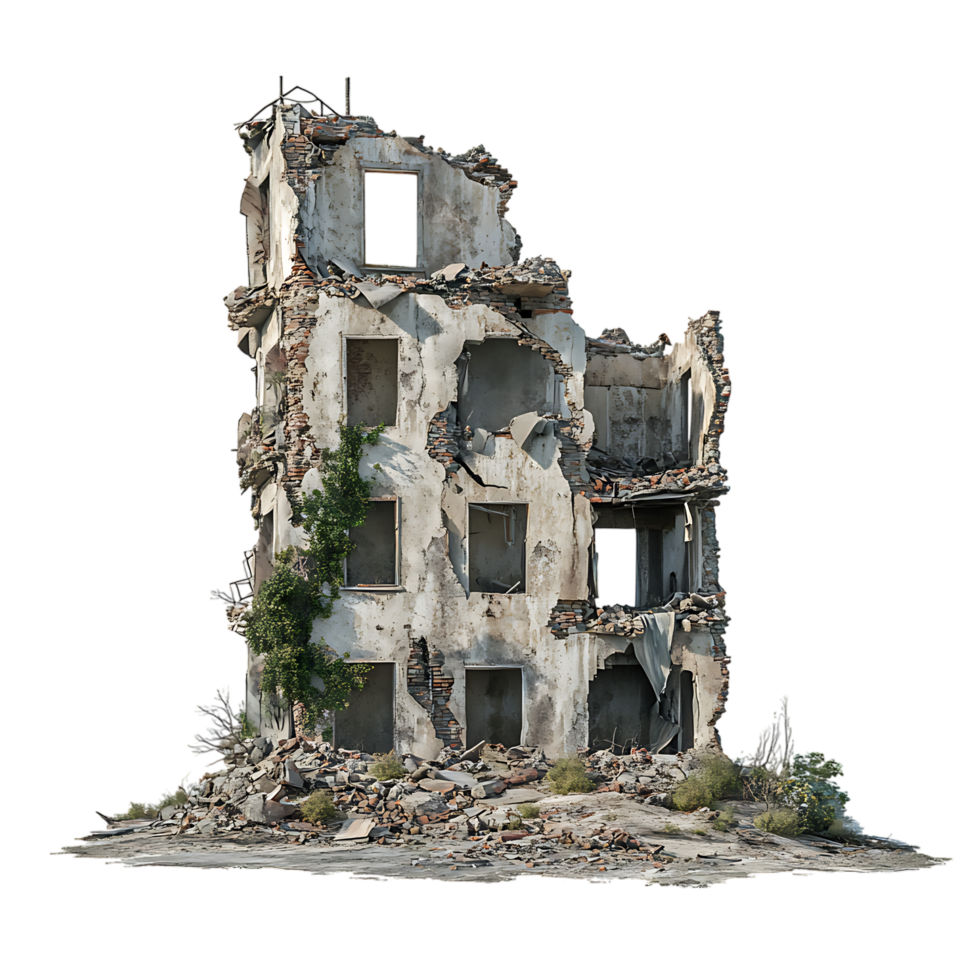 PNG Ruined Building A Post-Disaster Scene Against Transparent Background