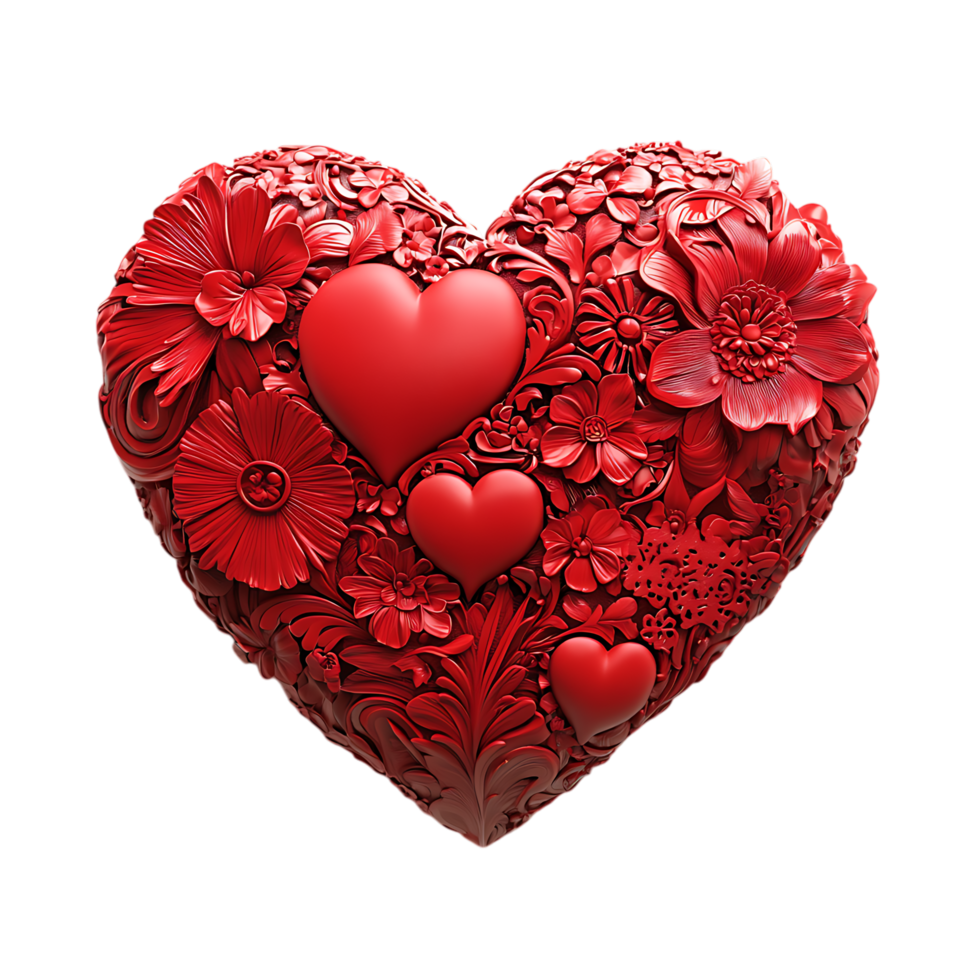 PNG Intricate Red Heart 3D Render, A Symbol of Love and Passion Against Transparent Background