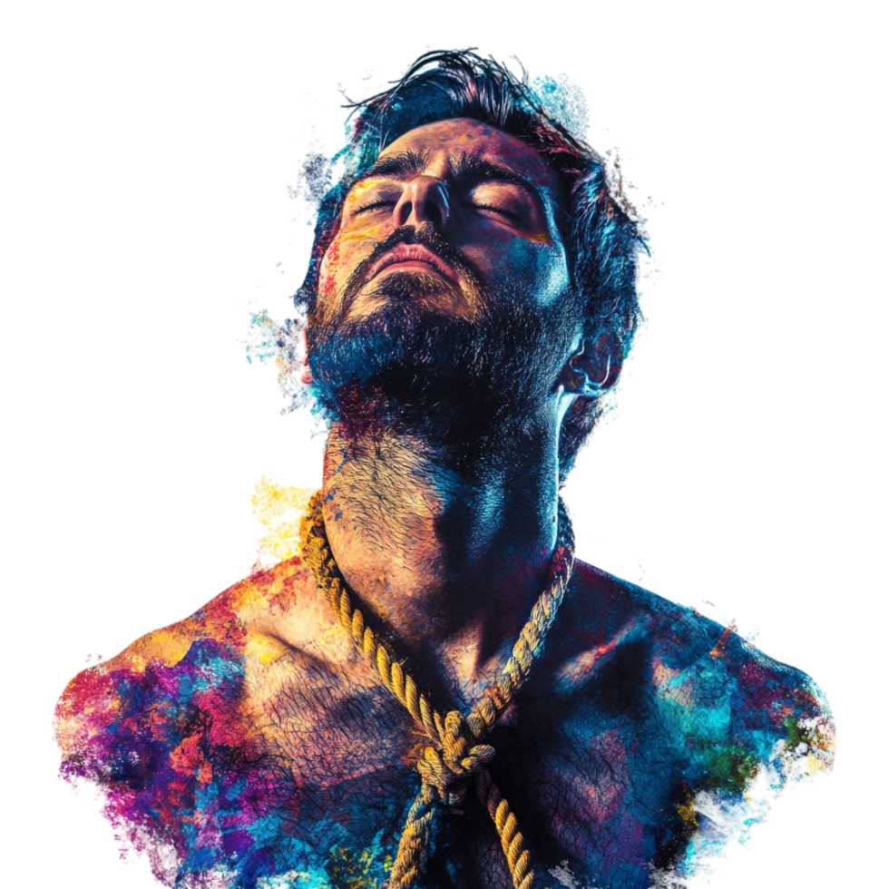 A Poster for a Man with a Rope Tied to His Chest png