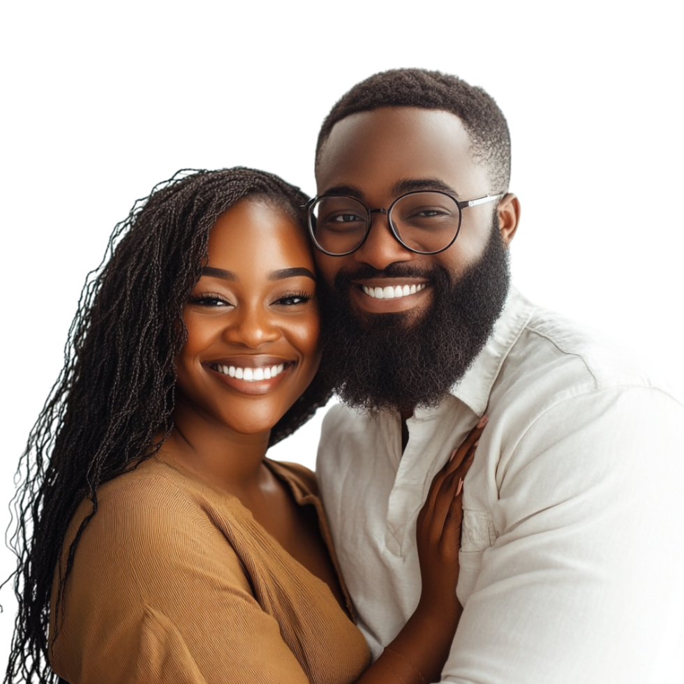A couple hugging and smiling in front of a screen png