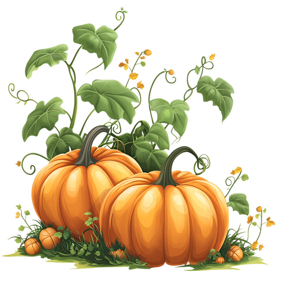 PNG Pumpkin Plant in Autumn A Vibrant Fall Harvest Scene Against Transparent Background