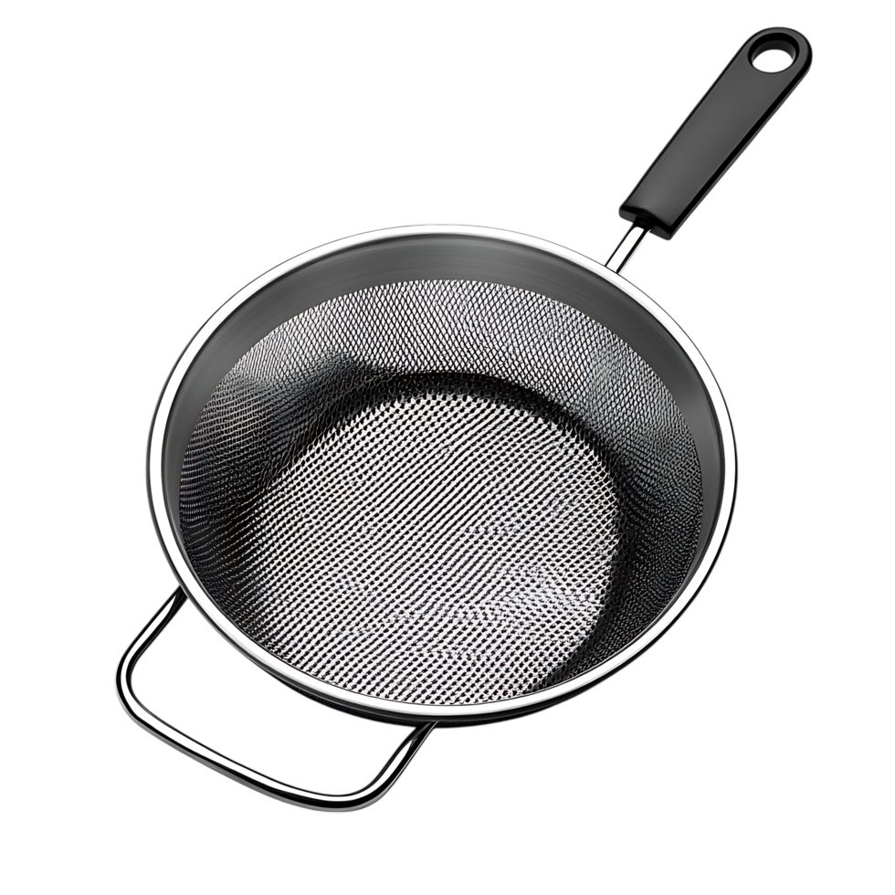 PNG Stainless Steel Fine Mesh Strainer with Handles Against Transparent Background
