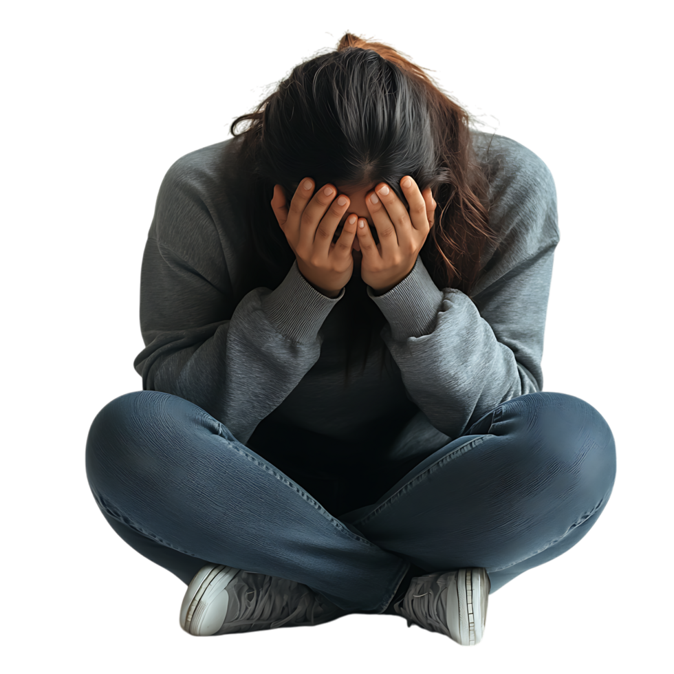 PNG Person Feeling Depressed and Showing Signs of Sadness Against Transparent Background
