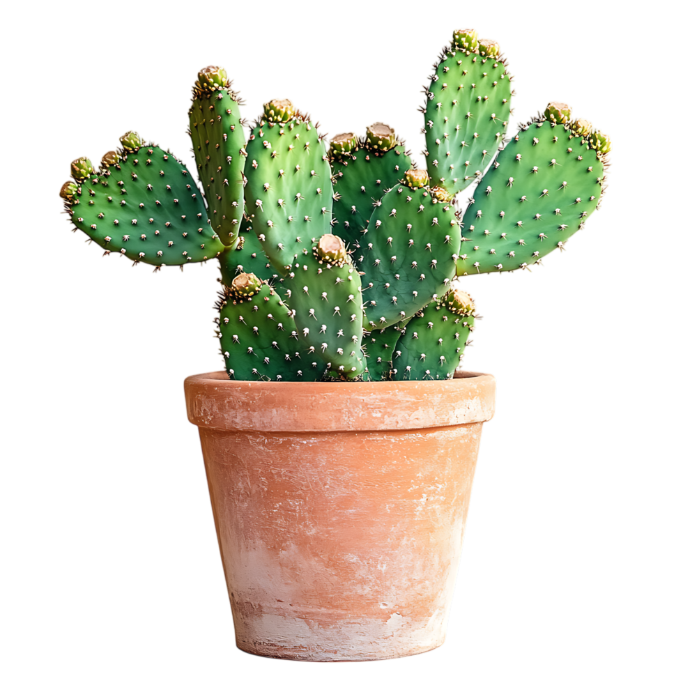 PNG Stunning Prickly Pear Cactus in Terracotta Pot Against Transparent Background