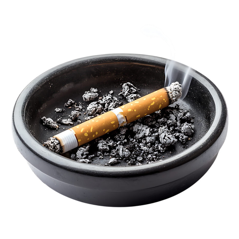 PNG Smoking Cigarette in Ashtray Close-Up Against Transparent Background
