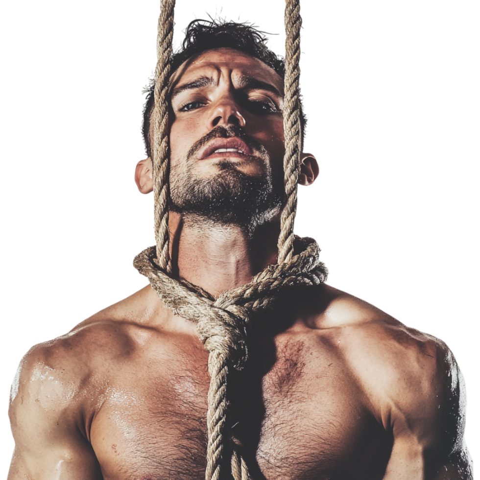 A Poster for a Man with a Rope Tied to His Chest png