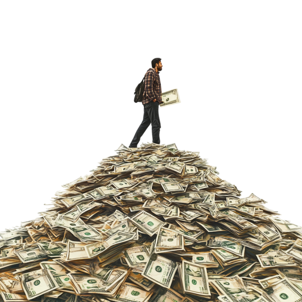 A Man with a Lot of Money in His Hands is Walking Across png