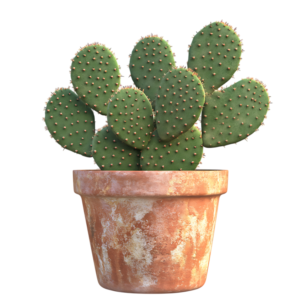 PNG Stunning Prickly Pear Cactus in Terracotta Pot Against Transparent Background