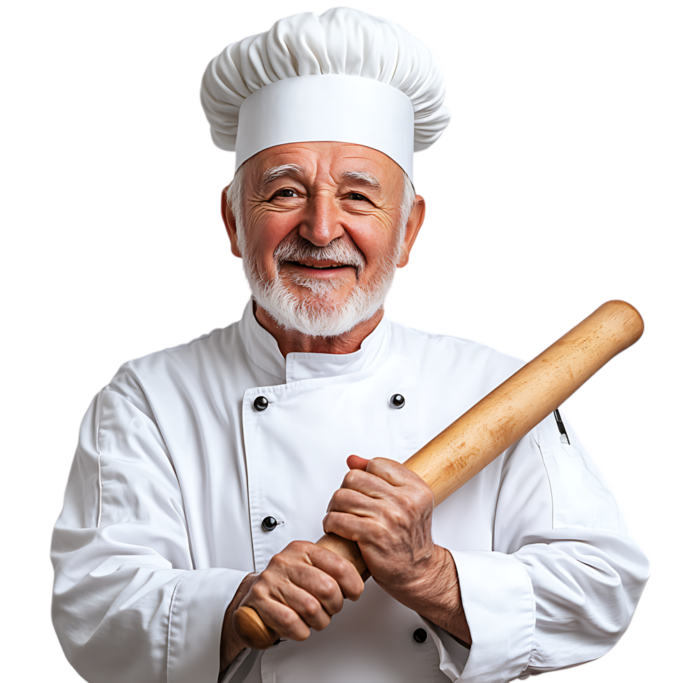 PNG Senior Chef with a Rolling Pin Against Transparent Background