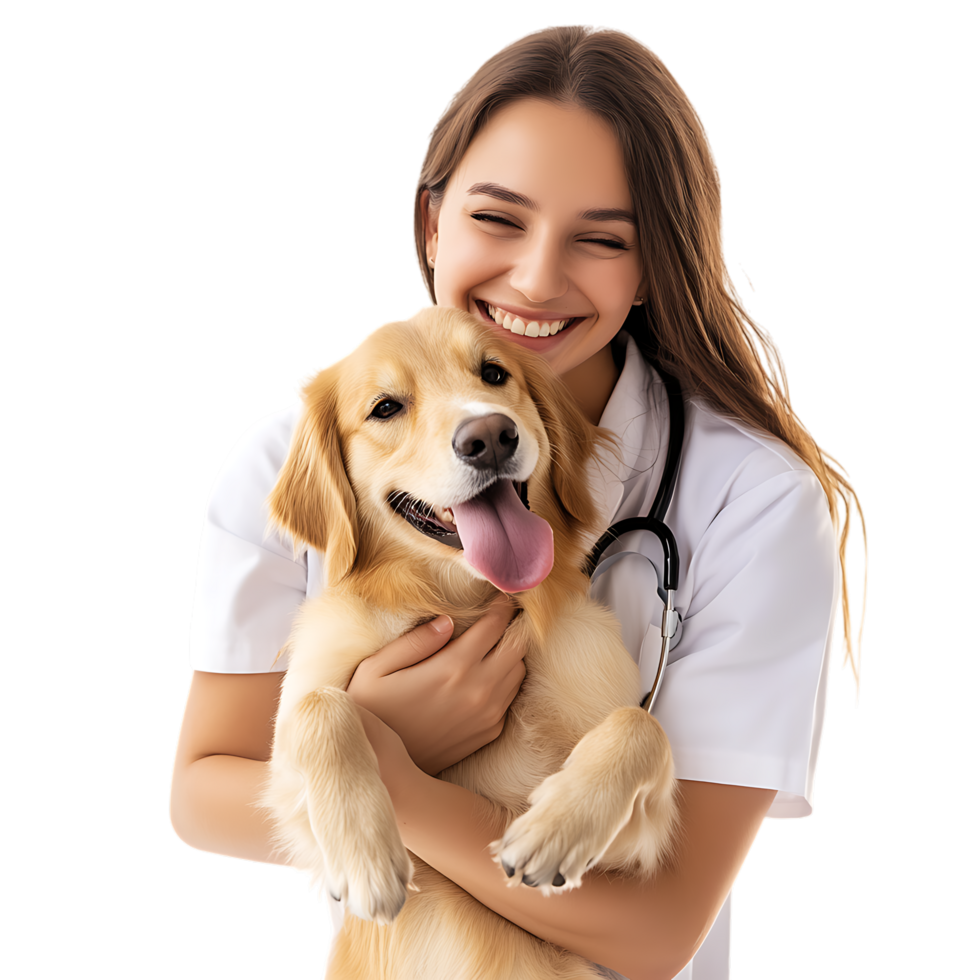PNG Smiling Veterinarian Holding a Cute Dog Against Transparent Background