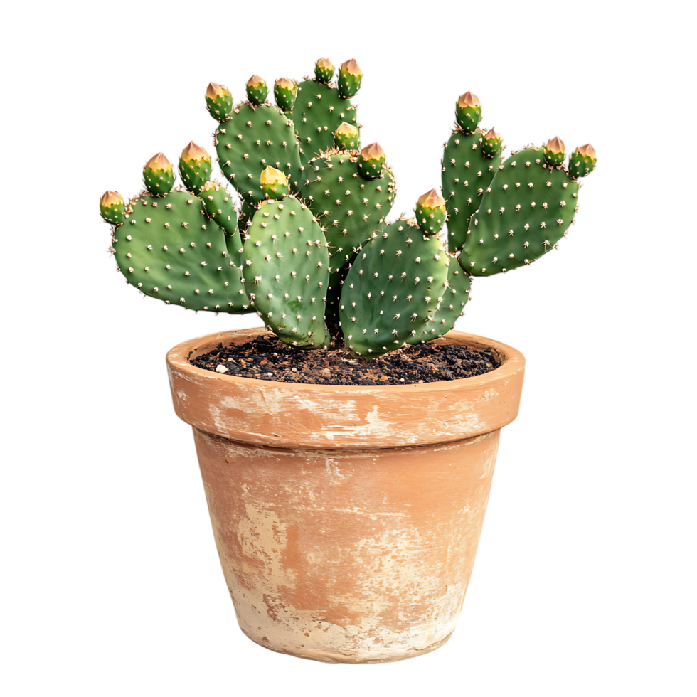 PNG Stunning Prickly Pear Cactus in Terracotta Pot Against Transparent Background